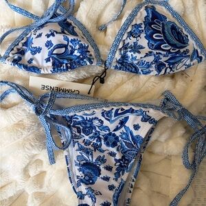 Commense Blue & White Floral String Bikini